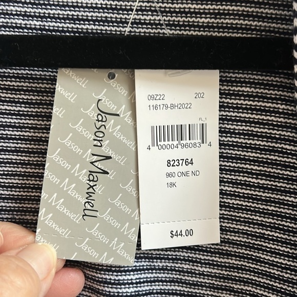 Jason Maxwell Black White Stripe Open Front Cotton Cardigan Medium NWT - Picture 3 of 10